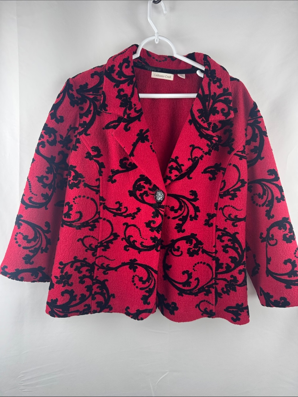 Coldwater Creek Red & Black Patterned Women's Wool Jacket Size L 14-16